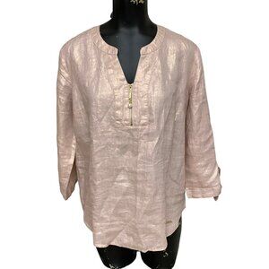 Ellen Tracy Linen Tunic Top in Blush Size Medium